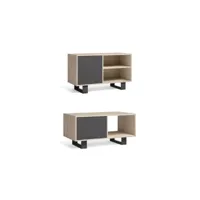 ensemble de meubles wind, set de salon/salle à manger composé par 1 meuble tv100 et 1 table basse, chêne/gris, pieds noirs. setwt/crogrtall