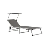 transat chaise longue bain de soleil lit de jardin terrasse meuble d'extérieur pliable avec auvent aluminium et textilène gris helloshop26 02_0012817