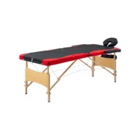vidaxl table de massage pliable 3 zones bois noir et rouge 110214