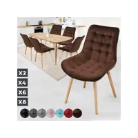 miadomodo® chaise de salle à manger en velours - lot de 6, pieds en bois hêtre, style rétro, marron - chaise scandinave pour salon, chambre, cuisine, bureau
