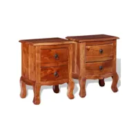 lot de 2 tables de chevet tables d'appoint  tables de nuit avec tiroirs bois d'acacia massif - meuble pro frco10794