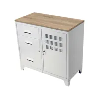 meuble bureau métal 1 porte 3 tiroirs blanc mat