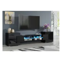 meuble tv pablo 230 cm avec led noir mat et noir laqué