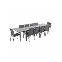 salon de jardin table extensible - odenton anthracite - grande table en aluminium 235-335cm avec rallonge et 10 assises en textilène