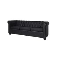 canapé fixe 3 places  canapé scandinave sofa cuir synthétique noir meuble pro frco82919