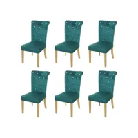 lot de 6 chaises à manger cuisine en velours vert foncé avec décoration bouton cristal pieds bois clairs 04_0000800