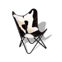 vidaxl chaise papillon cuir de vache véritable noir et blanc 243729