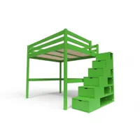 lit mezzanine bois avec escalier cube sylvia 160x200  vert cube160-ve
