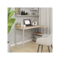 bureau d'ordinateur  bureau informatique blanc et chêne 110x72x70 cm aggloméré meuble pro frco10700