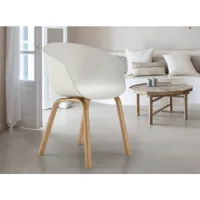 chaise avec accoudoir blanche et pieds métal effet bois naturel norky