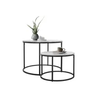 set 2x tables d'appoint aspect marbre table basse en métal noir/blanc ø50/ø60 cm