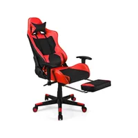 giantex chaise gaming, siège gamer pivotante ergonomique, chaise de bureau d’ordinateur de course réglable à dossier haut repose-pieds et accoudoirs réglables rouge
