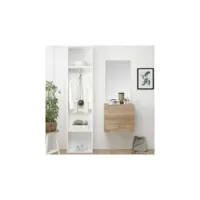 meuble d'entrée bois clair + miroir + vestiaire - scopello - l 105 x l 30 x h 205 cm - neuf