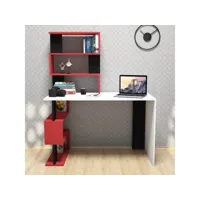 homemania bureau snap avec bibliothèque intégrée, étagères - pour bureau, chambre - blanc, rouge, noir en bois, 120 x 60 x 148,2 cm hio8681847140382