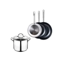 ensemble de poêle bergner cookware gourmet acier inoxydable aluminium (4 pcs) bgeu-4698