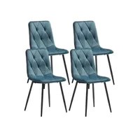 carine - lot de 4 chaises capitonnées bleues pieds bois