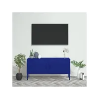 meuble tv, banc tv, meuble de rangement bleu marine 105x35x50 cm acier meuble pro lww64702