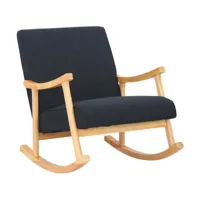 fauteuil à bascule style rocking chair en tissu noir et pied en bois fab10064