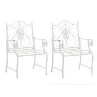 lot de 2 chaises de jardin punjab en fer avec accoudoirs , blanc