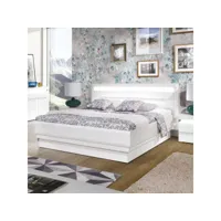 lit coffre 180x200 cm blanc brillant à led - kiele - l 201 x l 205 x h 101 cm