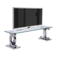 meuble tv argenté design en acier inoxydable poli l. 160 x p. 45 x h. 45 cm collection niel viv-92410