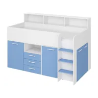 lit superposé neo p - meubles pour chambre d'enfant - un lit avec bureau, étagères, tiroirs : côté droit (blanc/bleu)