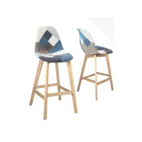 lot de 2 tabouret chaise de bar patchwork tissu slick (patchwork bleu)