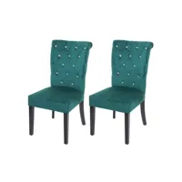 2x chaise à  manger hwc-d22, chaise de cuisine, velours riveté ~ vert foncé, pieds noirs