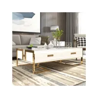 table basse blanche avec tiroirs base or laqué luxuria