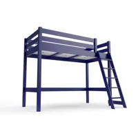 lit mi-hauteur abc 90x200 bois avec échelle inclinée 90x200  bleu foncé hautabc-df