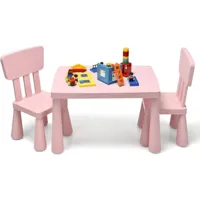 costway ensemble de table et chaises pour enfants,table et 2 chaises en plastique pour activités d'étude, charge 50kg, rose