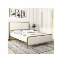 giantex cadre de lit capitonné pour matelas de 140 x 200 cm (non inclus), lit double en métal, lit double avec tête de lit, cadre de lit avec sommiers à lattes, cadre double en métal, espace de