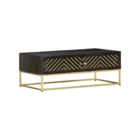 table basse table de salon  bout de canapé noir et doré 90x50x35 cm bois solide de manguier meuble pro frco99325