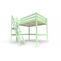 lit mezzanine bois avec escalier de meunier sylvia 140x200  vert pastel 1140-vp