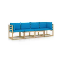 canapé de jardin meuble extérieur 4 places avec coussins bleu clair helloshop26 02_0013236
