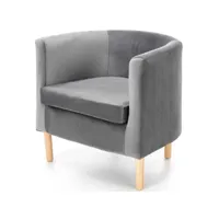 fauteuil lounge en velours gris avec pieds en bois massif kelen 189
