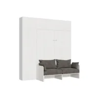 armoire lit 120x190 escamotable avec colonne de rangement et éléments hauts avec mobilier bois frêne blanc kanto