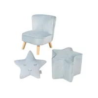 roba ensemble lil sofa pour enfants - fauteuil + tabouret + coussin décoratif - bleu