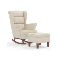 chaise à bascule avec pieds en bois et tabouret, rocking chair design contemporain, fauteuil relax crème velours oiu7489 meuble pro