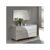 commode 3 tiroirs avec miroir chêne gris- parili - commode : l 120 x l 55 x h 76 cm - miroir : l 104 x l 2 x h 59 cm