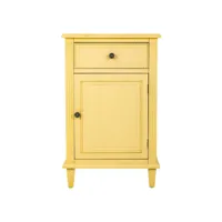 table de nuit, table de chevet en bois avec 1 tiroir et 1 porte coloris jaune  - longueur 45 x profondeur 36 x hauteur 72 cm