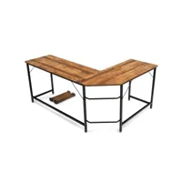bureau table d'ordinateur d'angle en bois et métal 168 x 125 x 74 cm marron helloshop26 20_0000348
