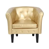 fauteuil chesterfield avec repose pied en synthétique avec éléments décoratifs touffetés chaise cabriolet tabouret pouf meuble de salon doré helloshop26 01_0000107