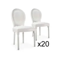 paris prix - lot de 20 chaises médaillon simili versailles 96cm blanc