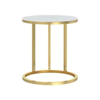 table d'appoint, table de salon, bout de canapé doré et marbre blanc 45 cm verre trempé pjqw24619 meuble pro