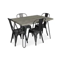 table de salle à manger design 120cm + 4 chaises de salle à manger - design industriel - hairpin stylix noir