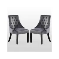 ensemble de 2 chaises de salle à manger windsor - rembourrage en velours moelleux et pieds en bois massif robustes - parfait pour votre salle à manger et salon - gris foncé