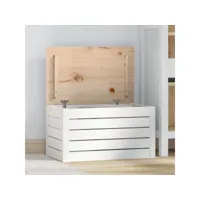 boîte de rangement blanc 59,5x36,5x33 cm bois massif de pin
