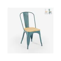 chaise industrielle métallique vintage avec plateau en bois ancien steel old wood top light - bleu