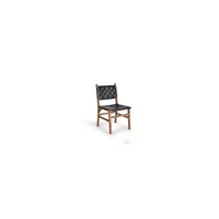 lot de 2 chaises bois, cuir noir 47x52x86cm - bois-cuir - décoration d'autrefois